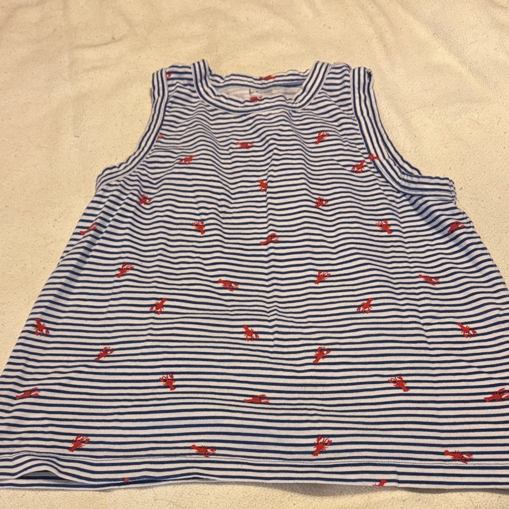LOFT Navy Striped Tank Top with Lobster Details